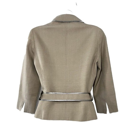 Vintage 90s ICB Womens Designer Jacket Tan Double Breasted Belted Size 4 Lined - Picture 2 of 11